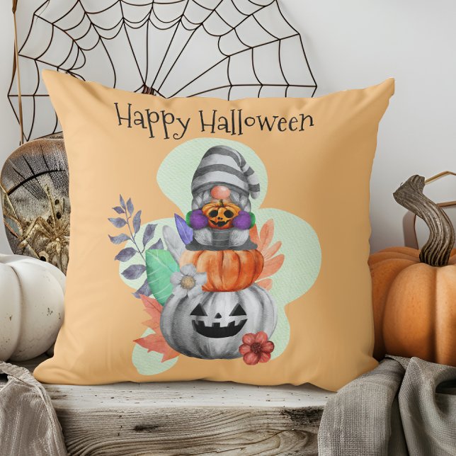 Almofada Halloween Gnome E Folhas De Outono (Halloween Gnome And Autumn Leaves Throw Pillow)