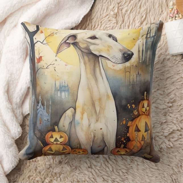 Almofada Halloween Greyhound Com Pumpkins Assustado (Cobertor)