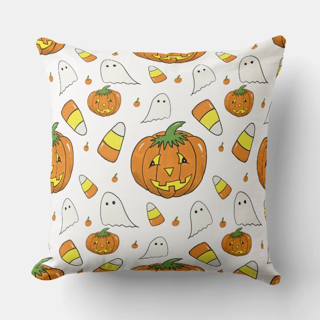 Almofada Halloween Jack-O'-Lantern Throw Pillow (Frente)
