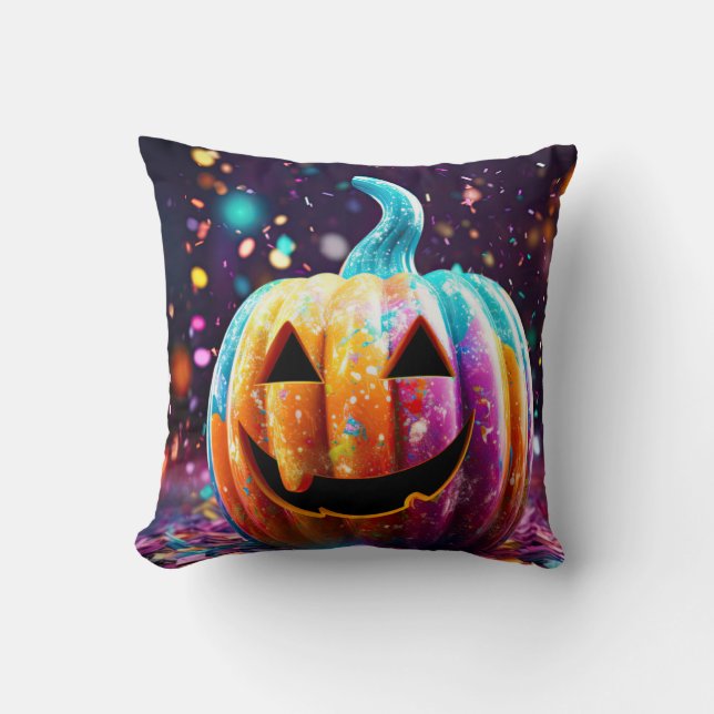 Almofada Halloween Jack O’Lanterna Neon Pop Art (Frente)