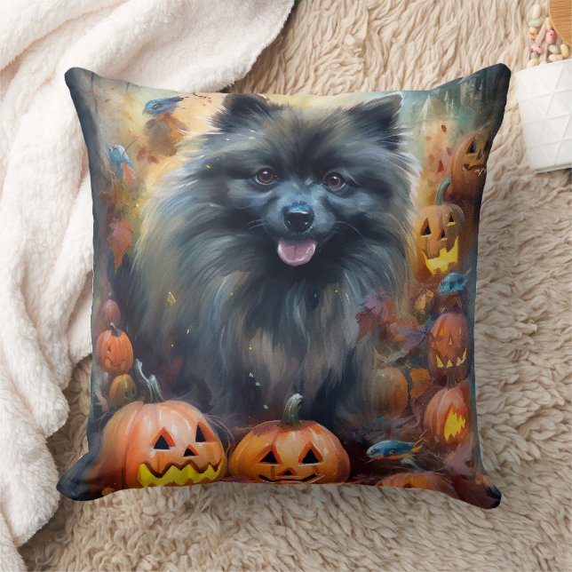 Almofada Halloween Keeshond Com Pumpkins Assustado (Cobertor)
