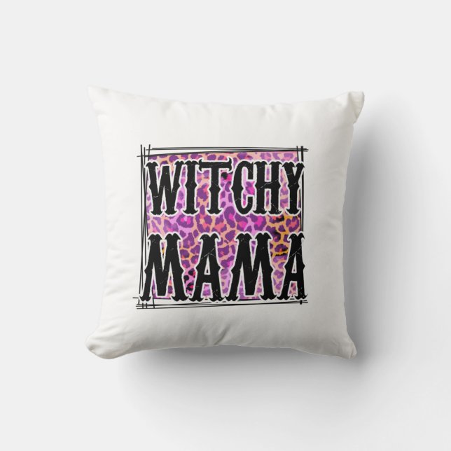 Almofada Halloween Leopard Witchy Mama Aniversário (Frente)