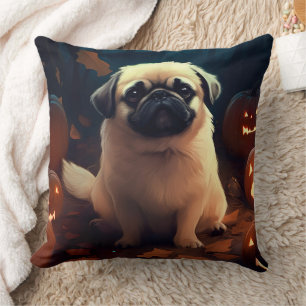 Almofada Halloween Pekingese Com Pumpkins Assustado