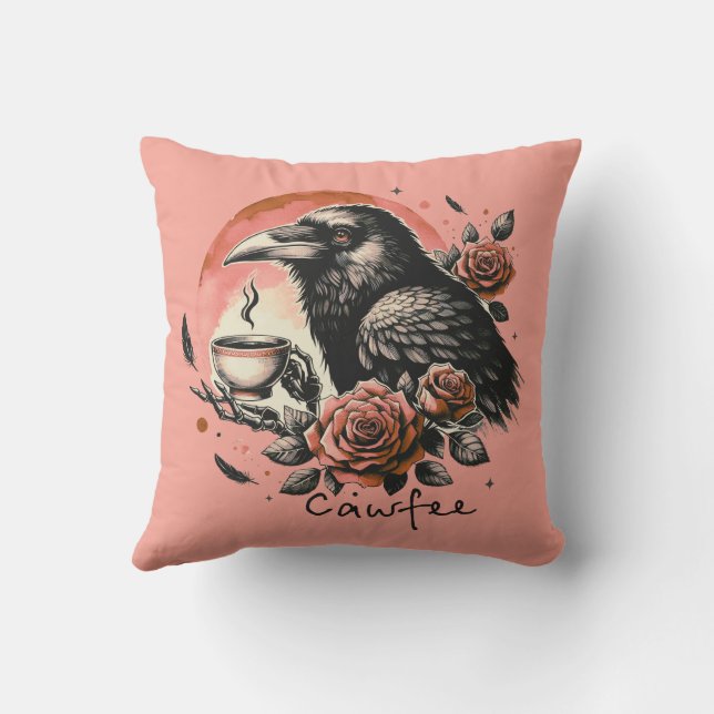 Almofada Halloween Raven Crow Coffee Rosa Rosa Laranja (Verso)