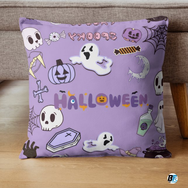 Almofada Halloween Roxo e Branco - Assustador (#ordernow)