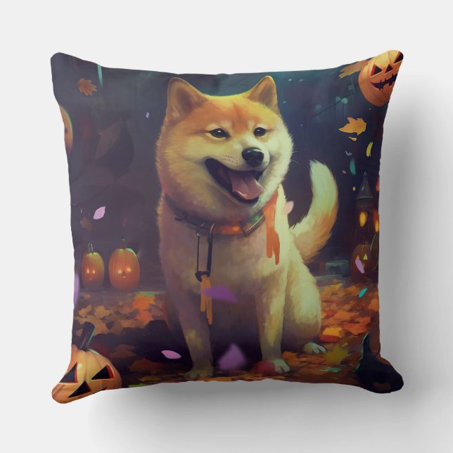 Almofada Halloween Shiba Inu Com Pumpkins Assustado (Verso)