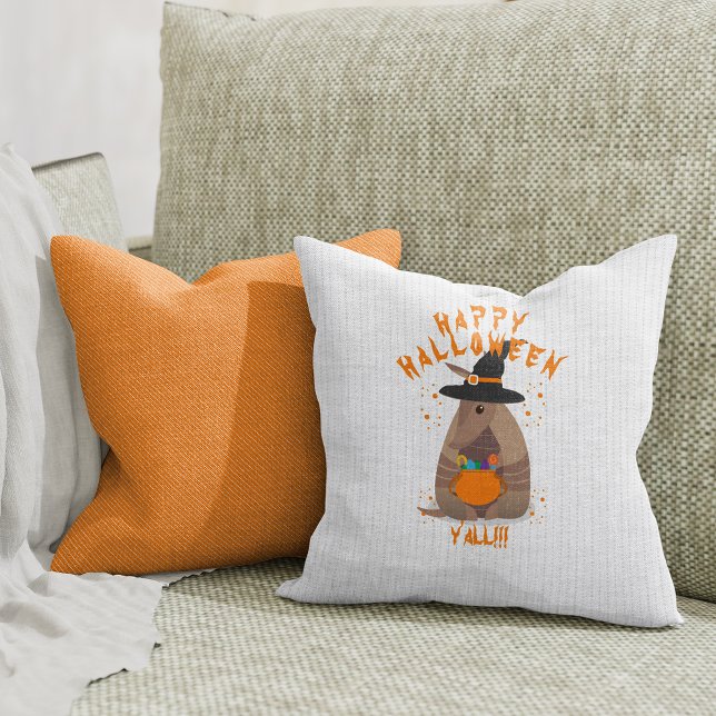 Almofada Halloween Trick-or-Tratating Armadillo Witch Texas (Criador carregado)