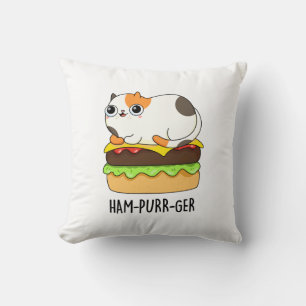 Almofada Ham-Purr-Ger Funny Cat Hamburger Pun