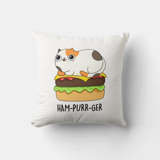 Almofada Ham-Purr-Ger Funny Cat Hamburger Pun (Frente)