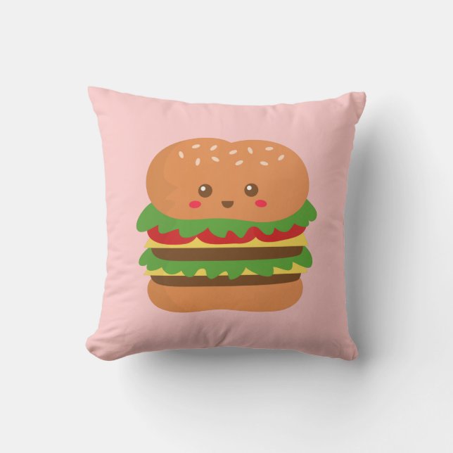 Almofada Hamburger grande fofo e feliz, para amantes de fas (Frente)