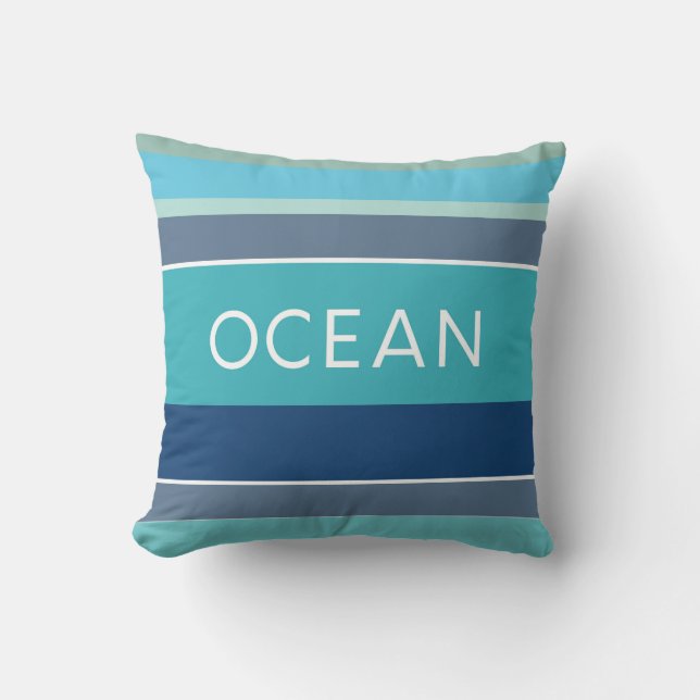 Almofada Hamptons Beach House Ocean Blue Striped (Frente)