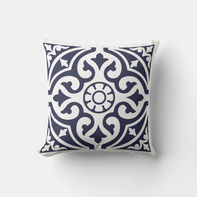 Almofada Hamptons Style Blue e White Azulejo marroquino (Frente)