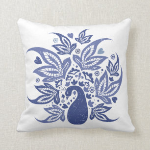 Almofada Hamptons Style Blue e White Bohemian Peacock