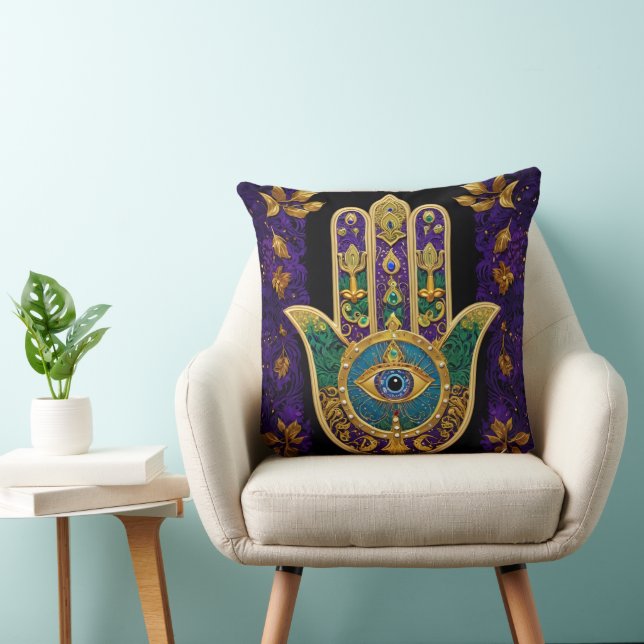Almofada Hamsa Terceiro Olho Dourado Ornamentado (Cadeira)