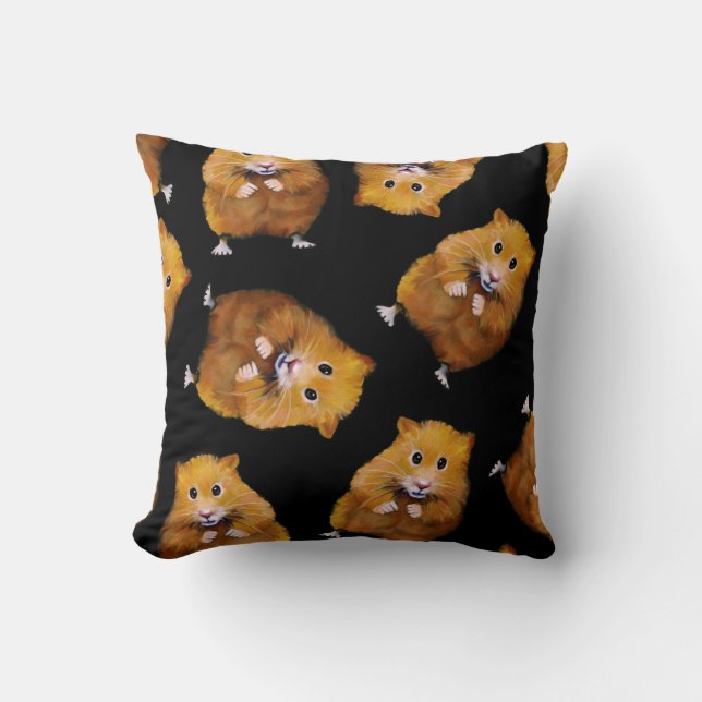 Almofada Hamster, teste padrão aleatório na arte preta, (Frente)