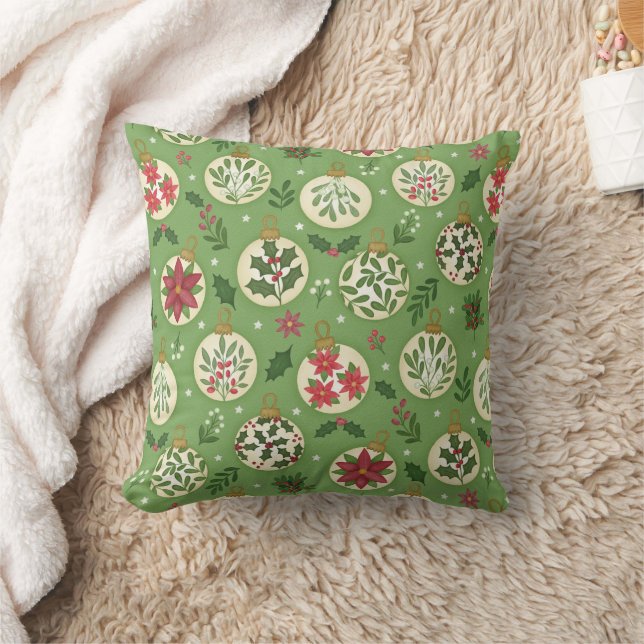 Almofada Hand Drawn Christmas Ornaments Throw Pillow (Cobertor)