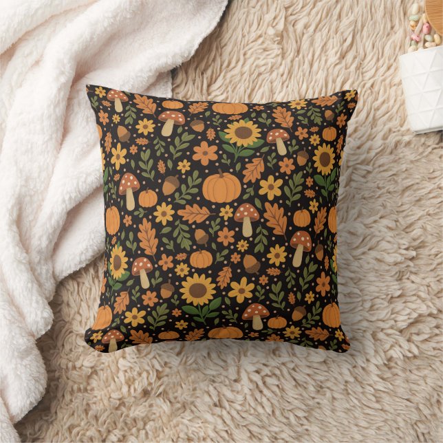 Almofada Hand Drawn Rustic Fall Pattern Throw Pillow (Cobertor)