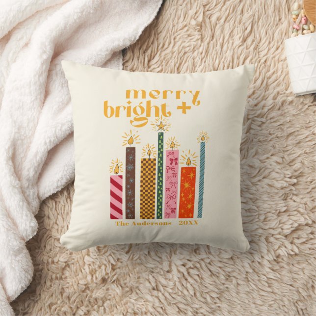 Almofada Hand-Illustrated Merry + Bright Christmas  Cushion (Cobertor)