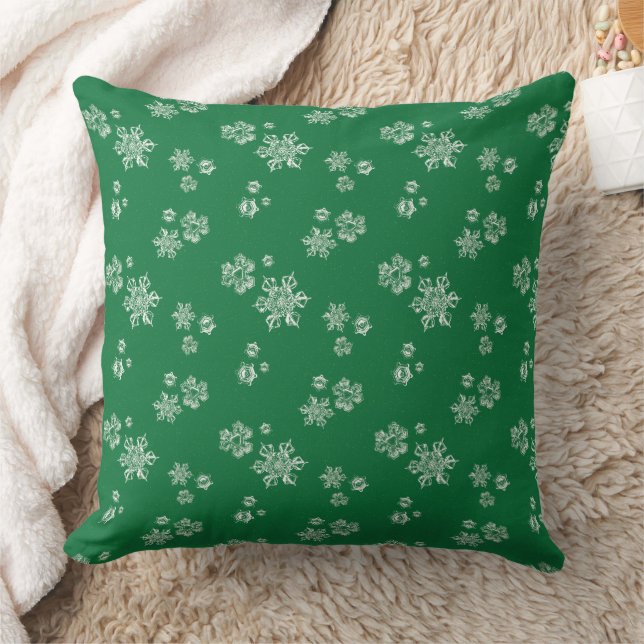 Almofada Handmade Snowflake Flurries - Bright Green & White (Cobertor)