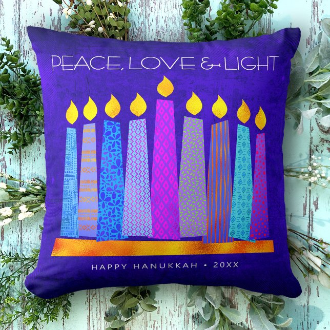 Almofada Hanukkah Blue Boho Padrão Vela Paz Luz de Amor (Criador carregado)