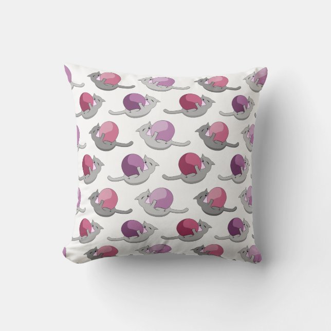 Almofada Happy Cute Cats Playing with Balls Pattern (Frente)