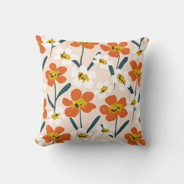 Almofada Happy dry painted blooms seamless Vintage pattern. (Frente)
