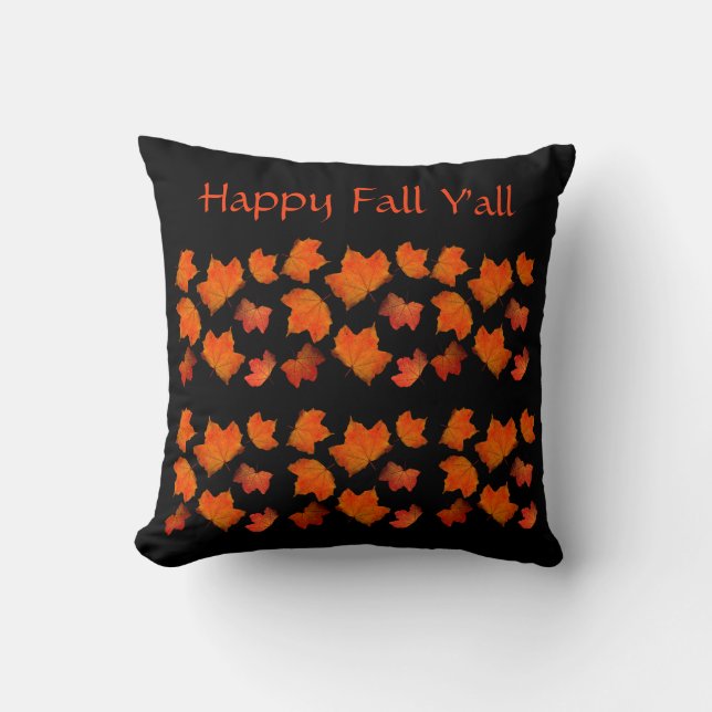 Almofada Happy Fall Y all Orange Black Autumn deixa Cozy (Frente)
