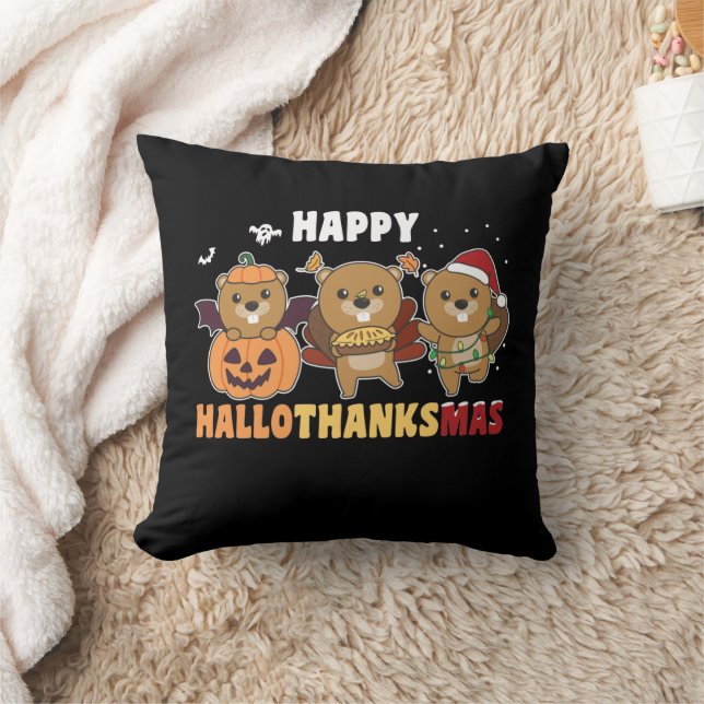 Almofada Happy Hallothanksmas Beaver Castor (Cobertor)