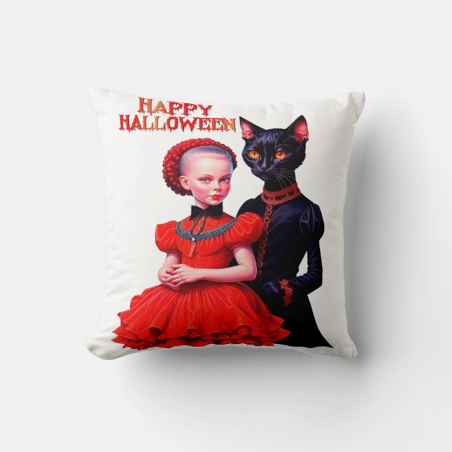 Almofada Happy Halloween Little Witch And Her Black Cat (Frente)