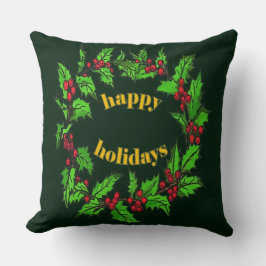 Almofada Happy Holidays Christmas Holly Wreath