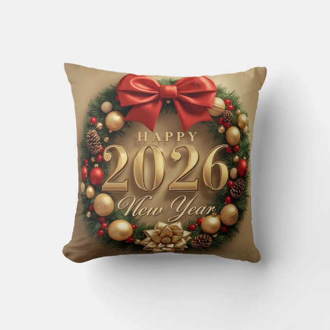 Almofada happy new year 2026 warm wreath (Frente)