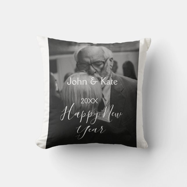 Almofada Happy new year couple photo name year black white  (Frente)