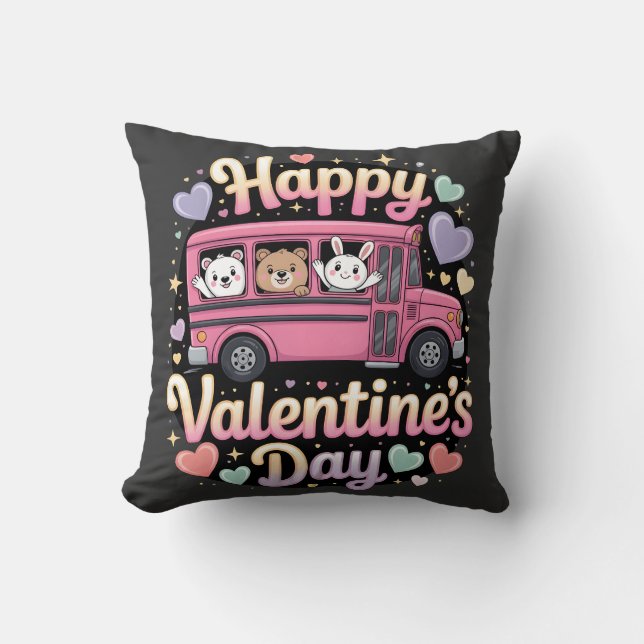 Almofada Happy Valentine's Day School Bus (Frente)
