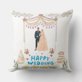 Almofada Happy Wedding Throw Pillow – White Background 