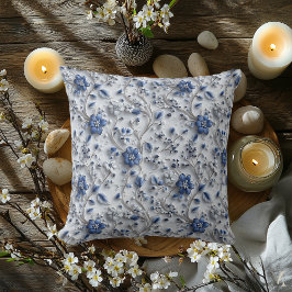 Almofada Harmonia Botânica Azul Prata – Desenho Floral Eleg