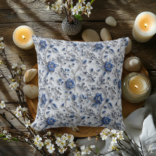 Almofada Harmonia Botânica Azul Prata – Desenho Floral Eleg