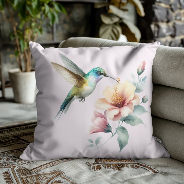 Almofada Harmonia de Beija-flor com Hibisco Elegante (Criador carregado)
