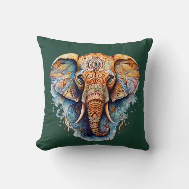 Almofada Harmonia Espiritual: A Mente Colorida do Elefante (Frente)