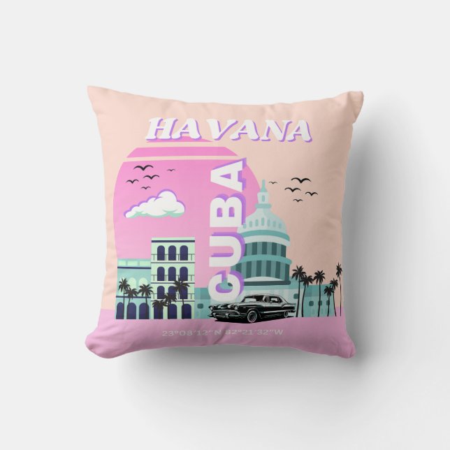 Almofada Havana Cuba Pink Viagem Art (Frente)