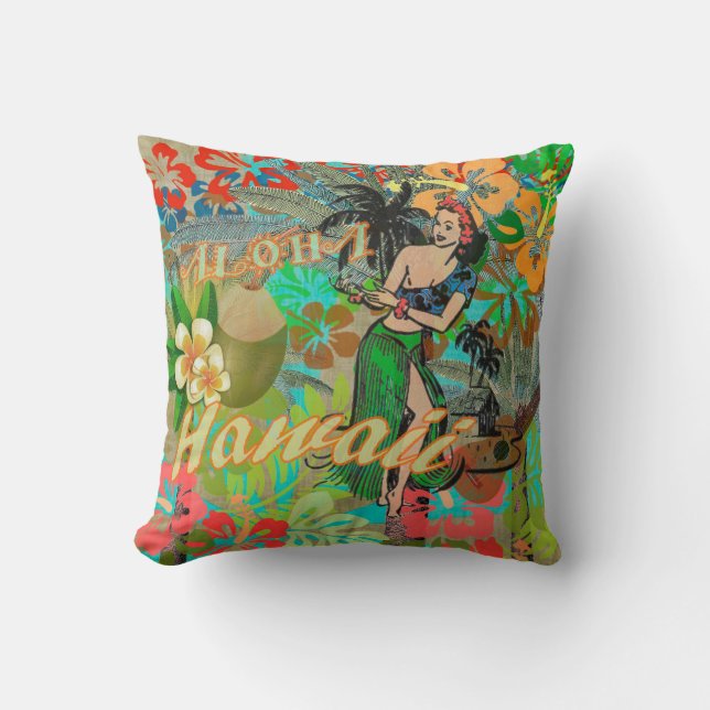 Almofada Hawaii Flower Hula Vintage - Gráfico Floral (Frente)