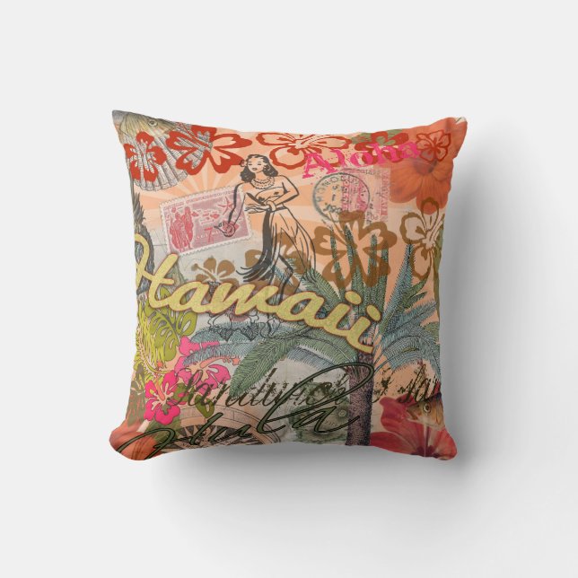 Almofada Hawaii Hula Viagem Flower Vintage (Frente)