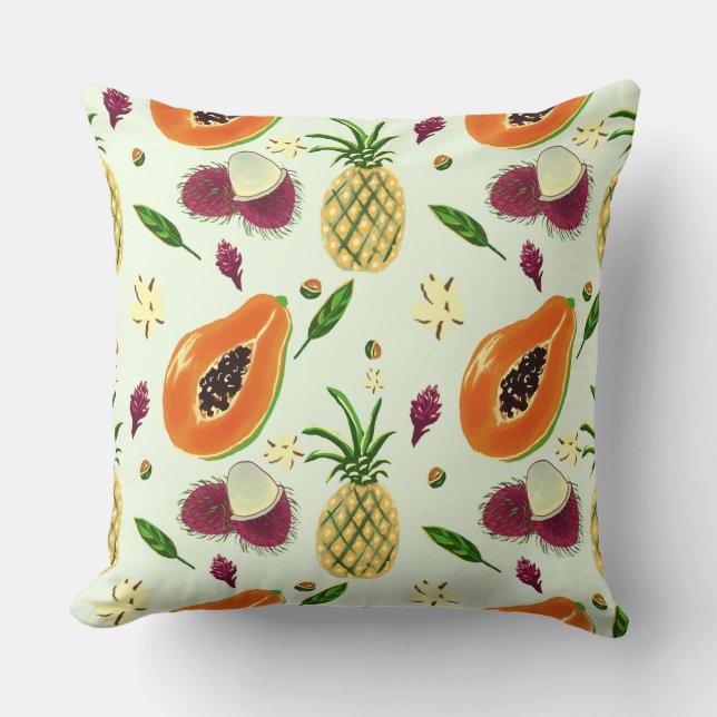 Almofada Hawaiian Tropical Fruit Pattern Throw Pillow Cream (Frente)