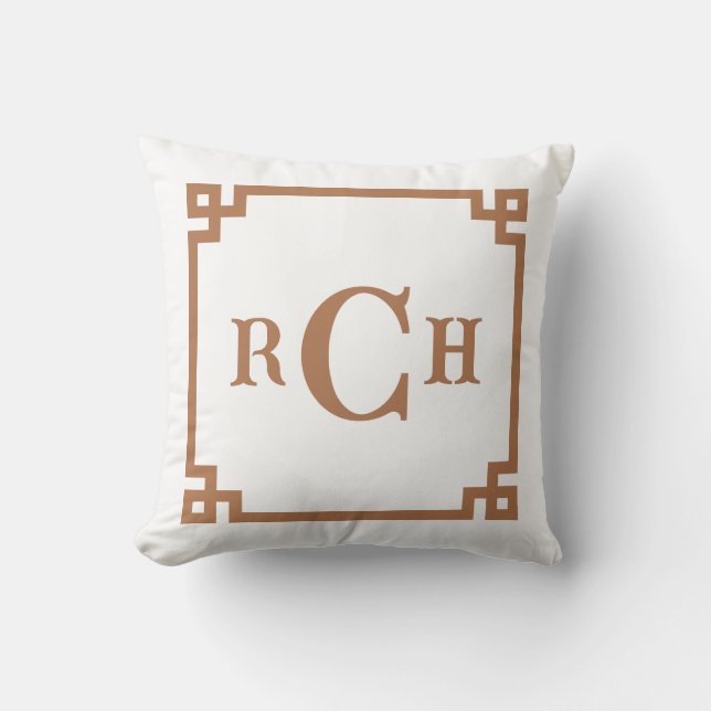 Almofada Hazelnut Tan Chinoiserie Grécia Key Monograma (Frente)