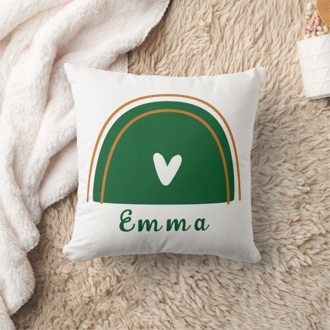 Almofada Heart Boho Green Rainbow com nome personalizado (Cobertor)