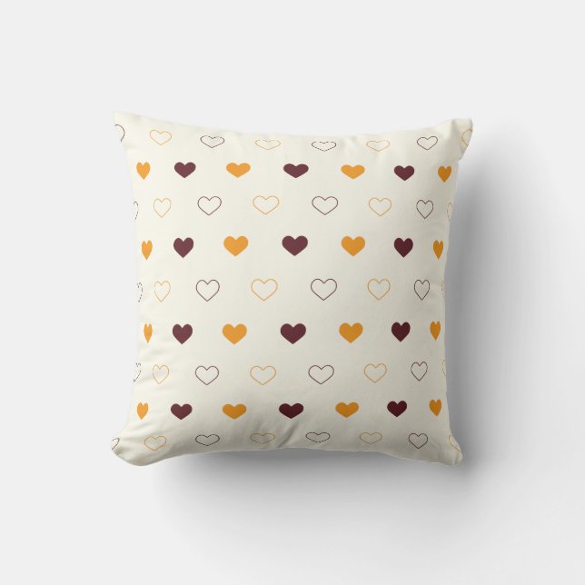 Almofada Heart Pattern with Orange & Brown Hearts (Frente)