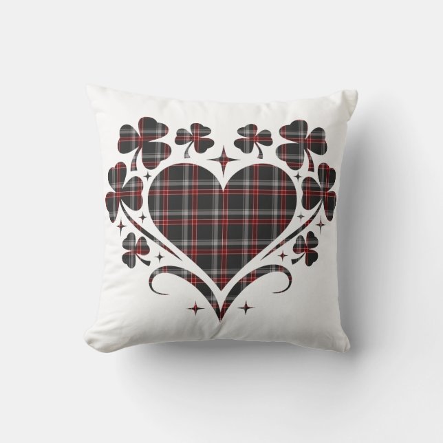 Almofada Heart Shamrock Plaid Black Classic Clover (Frente)