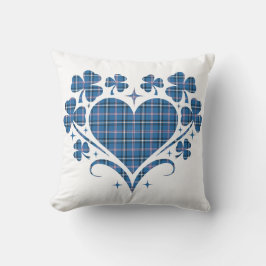 Almofada Heart Shamrock Plaid Blue Classic Clover
