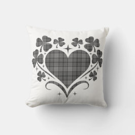 Almofada Heart Shamrock Plaid Gray Tartan Clover