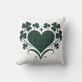 Almofada Heart Shamrock Plaid Green Blue Tartan Clover