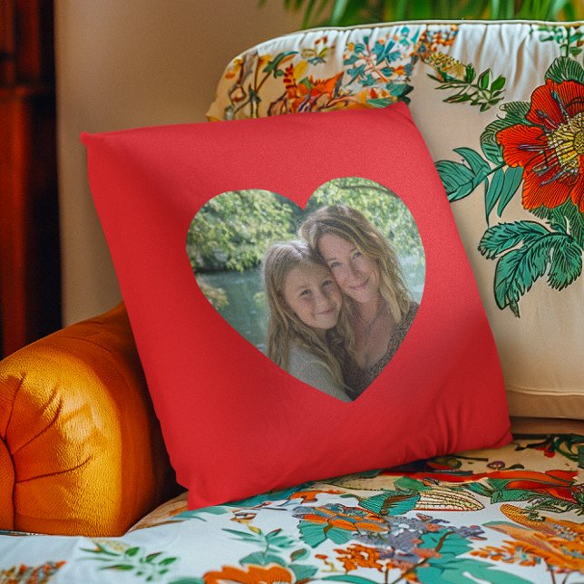 Almofada Heart Shape Photo Bright Red (Heart Shape Photo Bright Red Throw Pillow)